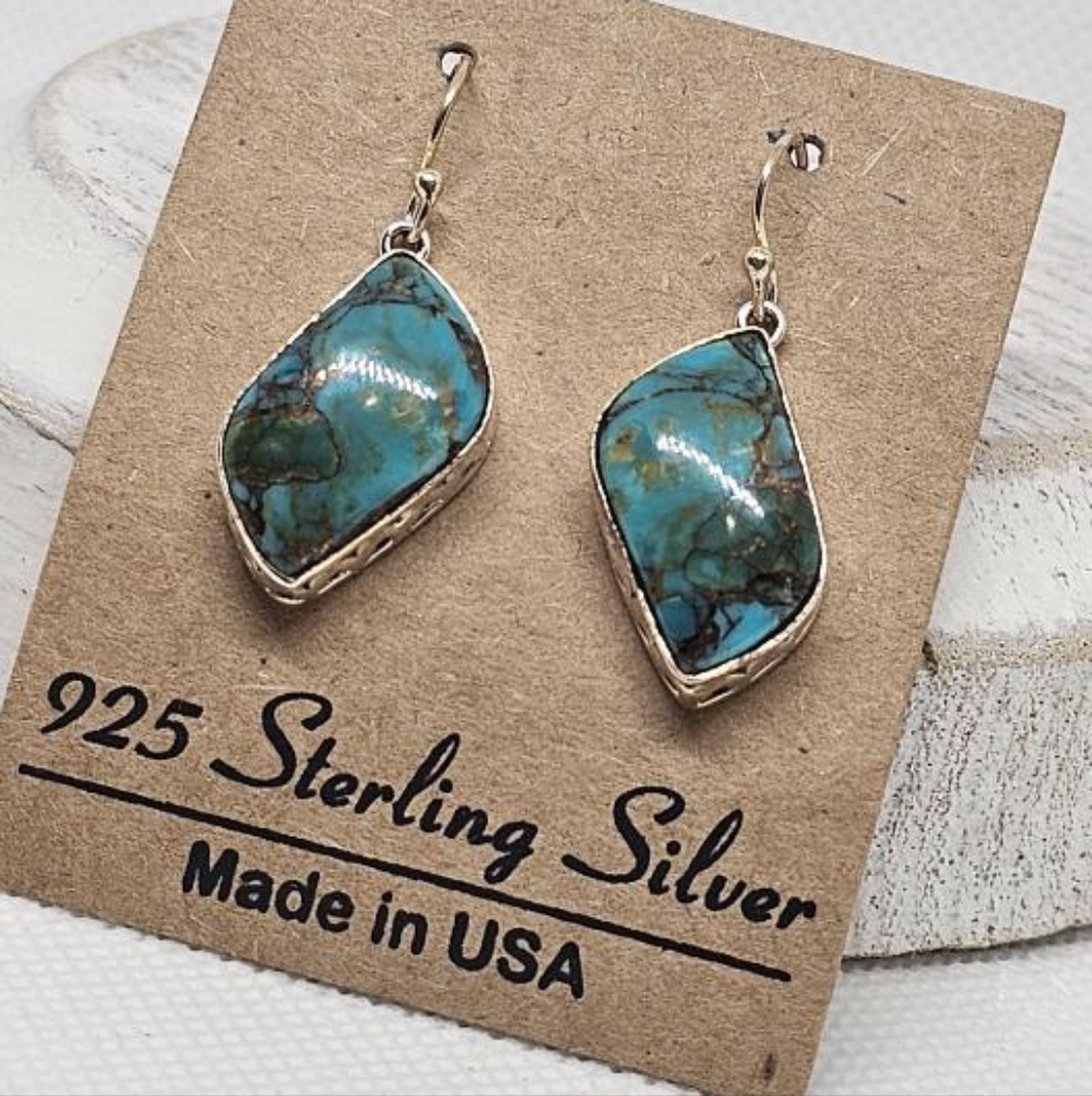 TURQUOISE  Authentic NATIVE AMERICAN 9.25 STERLING EARRINGS